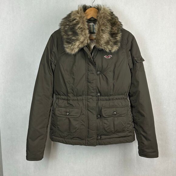 Hollister Jackets & Blazers - Hollister Womens Down Coat Sz Small Removable Faux Fur Collar Button & Zip Front